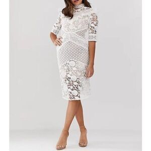 True Decadence Dress Size 16 White Premium‎ Lace Nude Lining Midi Dress